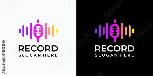Sound wave and microphone vector logo design in modern, simple, clean and abstract style. Icon for business, sound, entertainment and personal branding.