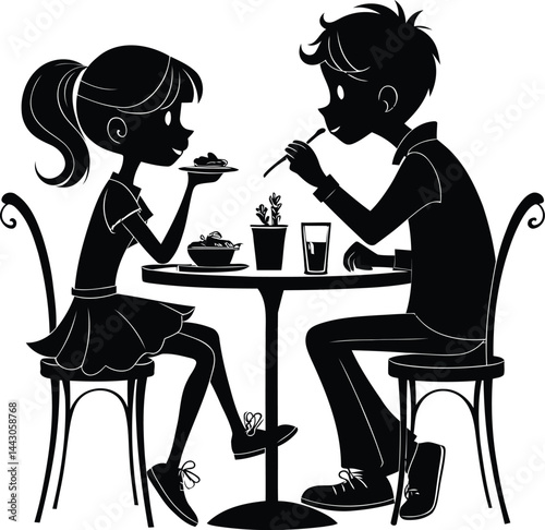 Vector of Teens Eating Breakfast Together at a Cute Outdoor Café with Cozy Atmosphere