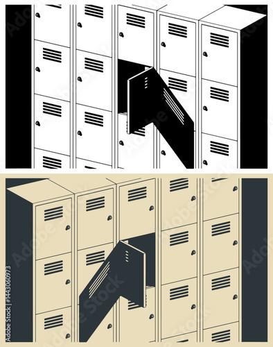 Metal storage lockers close-up illustrations