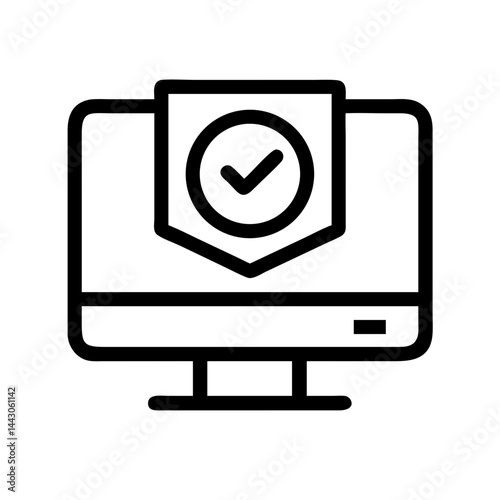 monitor with checkmark computer security on transparent background for web and graphic design