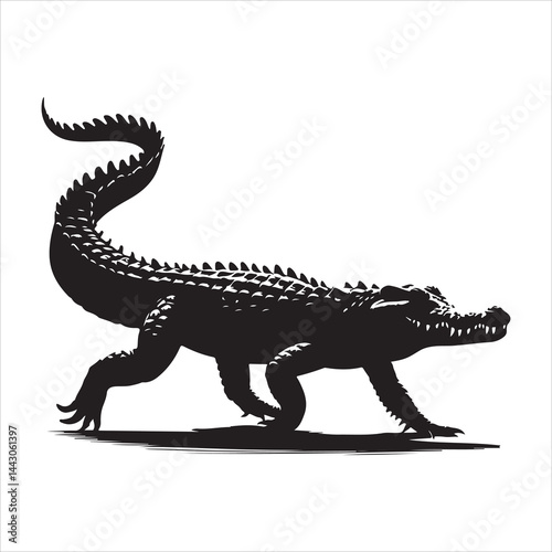 Silhouette of a crocodile on a white background