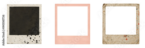 Vintage Scrapbooking Elements on transparent background, for design projects. Polaroid Frame Overlay Pack. Grunge Photo Frame Clipart