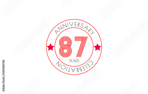 Eighty-seventh anniversary celebration symbol in red with stars, clean and minimalist design.