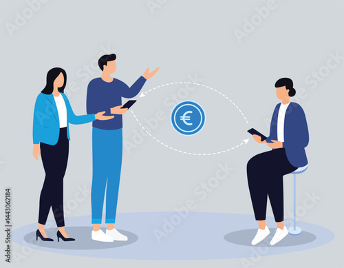 Illustration of a digital euro transfer between mobile devices vector art
