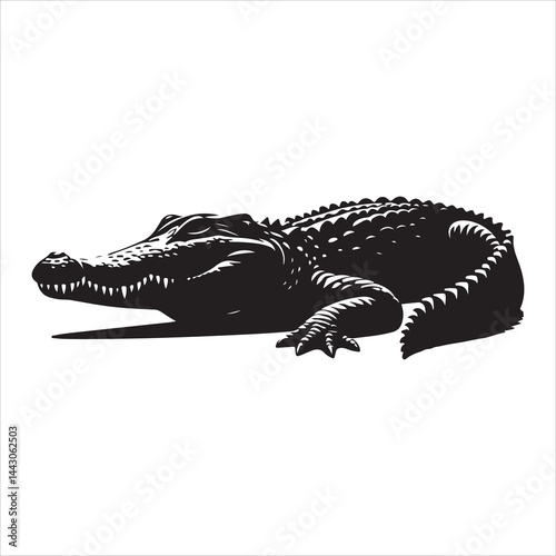 Silhouette of a crocodile on a white background