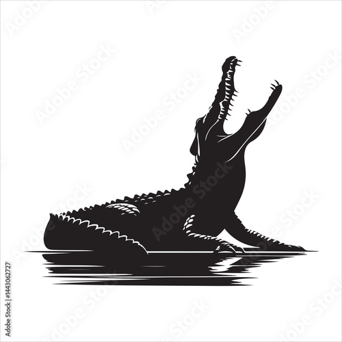 Silhouette of a crocodile on a white background