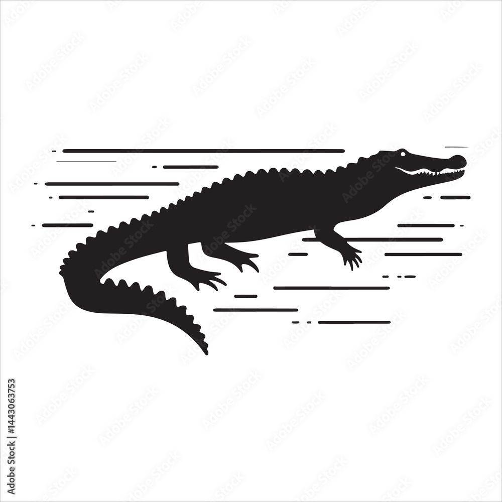 Naklejka premium Silhouette of a crocodile on a white background