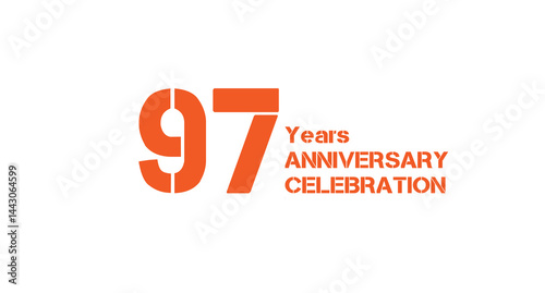 Ninety-seventh anniversary celebration with bold stencil numbers and minimalist design aesthetics.
