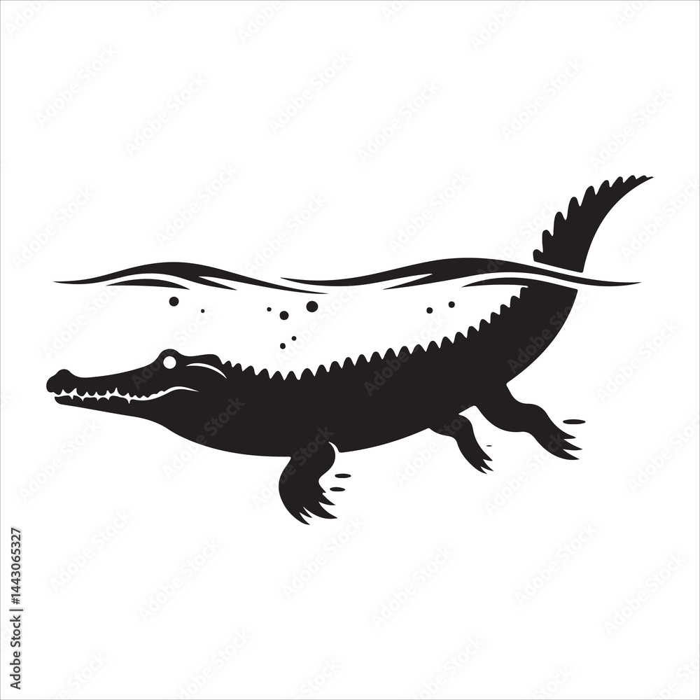 Fototapeta premium Silhouette of a crocodile on a white background