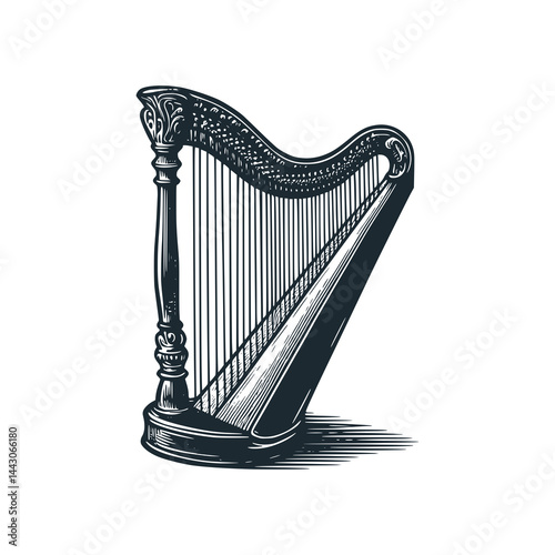 A classic harp – Black and White Icon Vector and Illustration