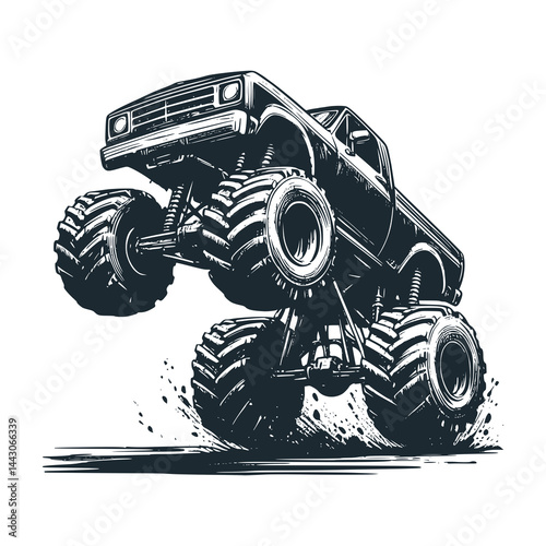 Big wheels off road car – Black and White Icon Vector and Illustration