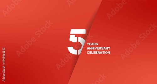 Celebrating 5 Years: Vibrant red backdrop with a bold white number 