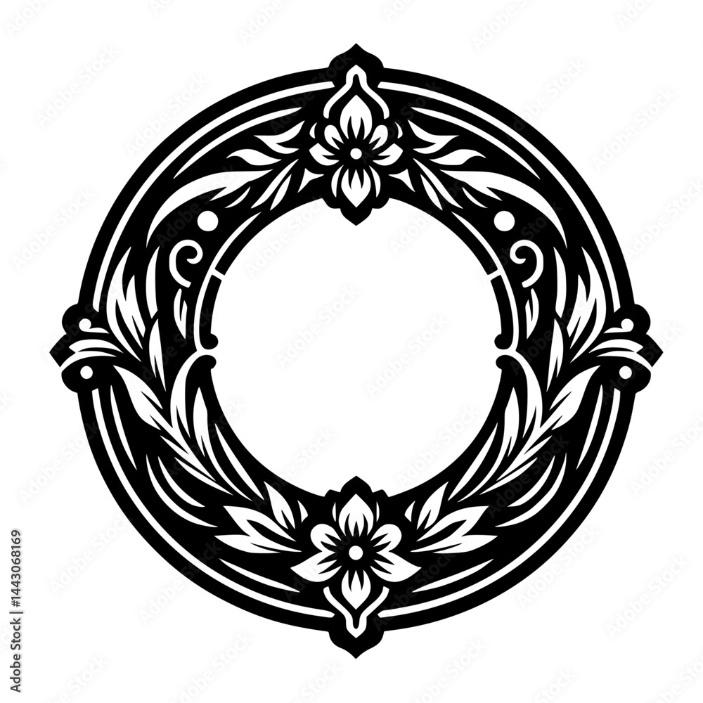 Fototapeta premium Elegant Black and White Ornamental Floral Frame