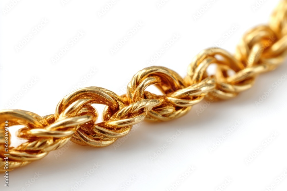 Obraz premium Captivating close up of a luxurious golden chain necklace on a pristine white surface showcasing intricate details and craftsmanship with a soft light and elegant style