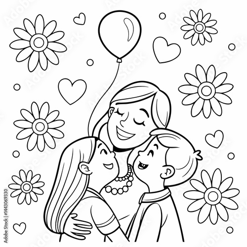 Mother's Day Coloring Page Family Portrait Illustration