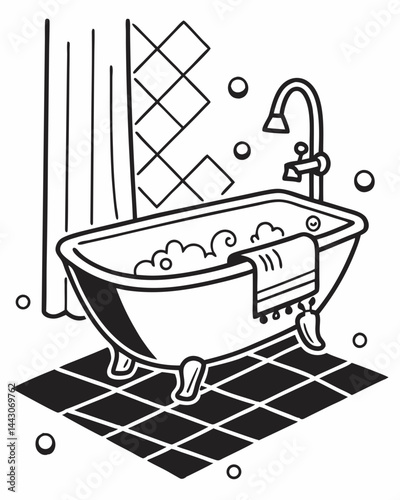 Relaxing Bubble Bath Minimalist Bathroom Illustration