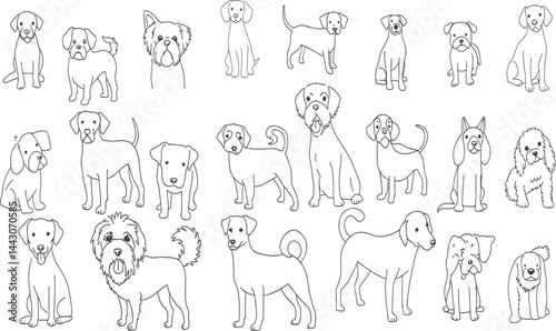 Dog Breeds line icon set. Vector pictograms of labrador, golden retriever, german shepherd, bulldog, beagle, poodle, dachshund, pug, shih tzu, maltese, yorkshire terrier