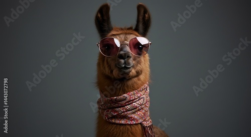 Funny llama with scarf and shades