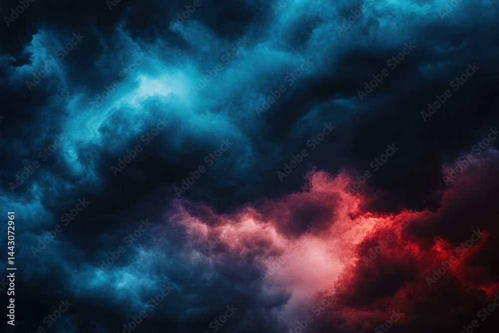 Fototapeta premium Dramatic stormy clouds, vibrant hues of red and blue
