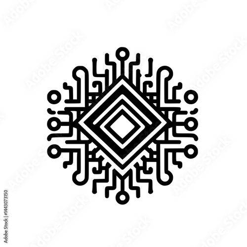 Bold Black & White Abstract Tech Mandala Pattern Illustration