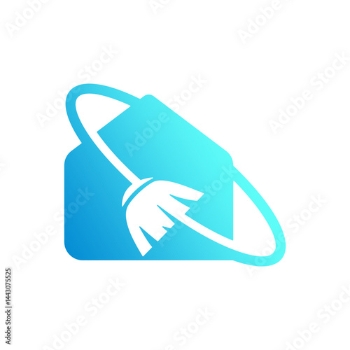 Creative Housekeeping Logo with Stylized Blue Rectangle and White Sweep