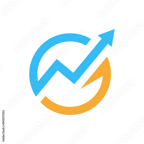Modern Abstract Growth Logo with Blue Arrow and Orange Circle Segment