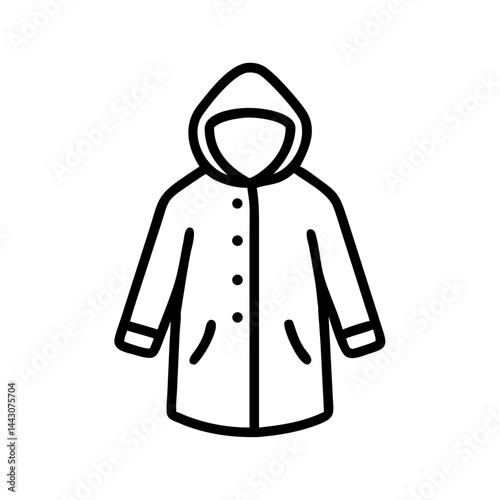 Iconic raincoat design in minimal style, black and white colors  
