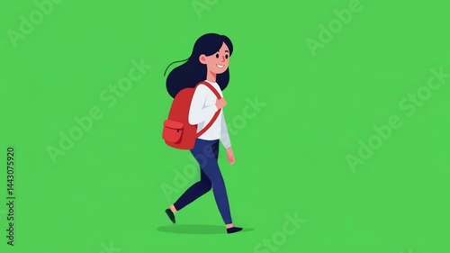 Girl Walking with Backpack: A Lively Illustration