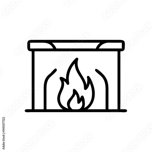 Cozy fireplace with flames in minimalist line art style  