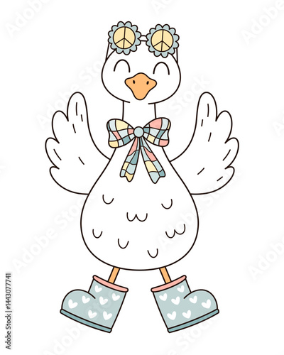 Cute groovy silly goose clipart, isolated cartoon character. Silly goose on the loose. Silly goose meme shirt. Funny goose hand drawn vector illustration in flat style.