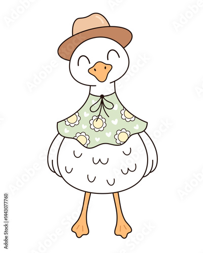 Cute groovy silly goose clipart, isolated cartoon character. Silly goose on the loose. Silly goose meme shirt. Funny goose hand drawn vector illustration in flat style.