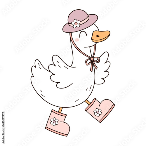 Cute groovy silly goose clipart, isolated cartoon character. Silly goose on the loose. Silly goose meme shirt. Funny goose hand drawn vector illustration in flat style.