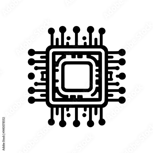 Minimalist CPU Chip Icon - Simple Line Art Microprocessor Symbol