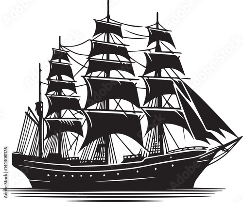 Monochromatic ship vector illustration