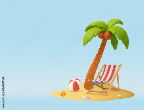 3D beach palm and ball.