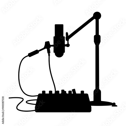 Silhouette of music microphone with mixer on white background, sound