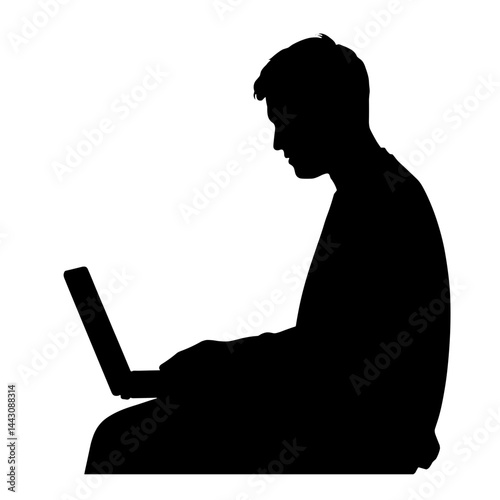 Silhouette of student engaged in online tutoring session, education concept