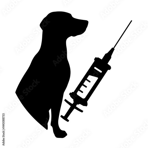 Veterinary silhouette of syringe and animal paw print, health awareness