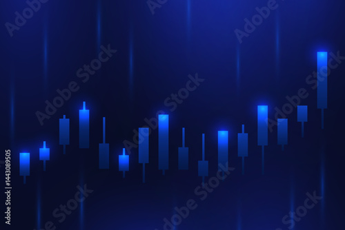 Blue Stock Market Background with Trading Graph And Light. Finance Banner. Wallpaper. Vector Illustration