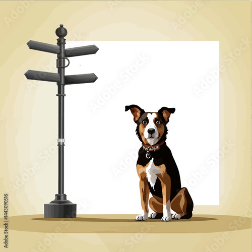 Adorable_Cartoon_Dog_Sitting_Next_to_a_Signpost_on_a_Neutral_Background_Perfect_for_Pet_Care_Websites_and_Dog_Training_Materials_Illustrative_Art