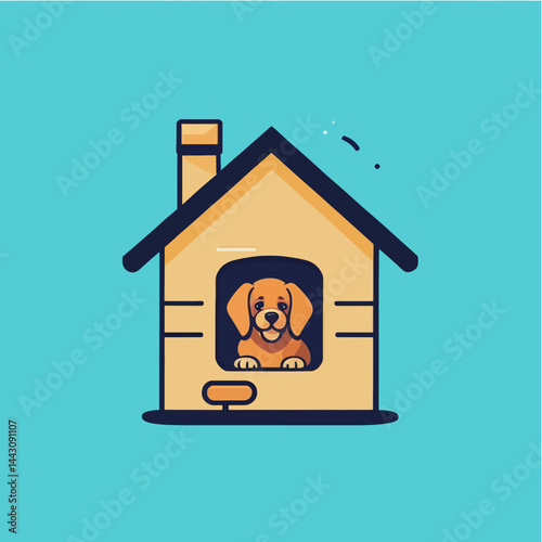 Cute Dog in Doghouse Illustration_Cartoon Pet Shelter_Happy Puppy in Kennel_Home for Dogs_Adorable Canine Friend_Dog Breed Illustration_Dog House Clipart_Pet Care Image