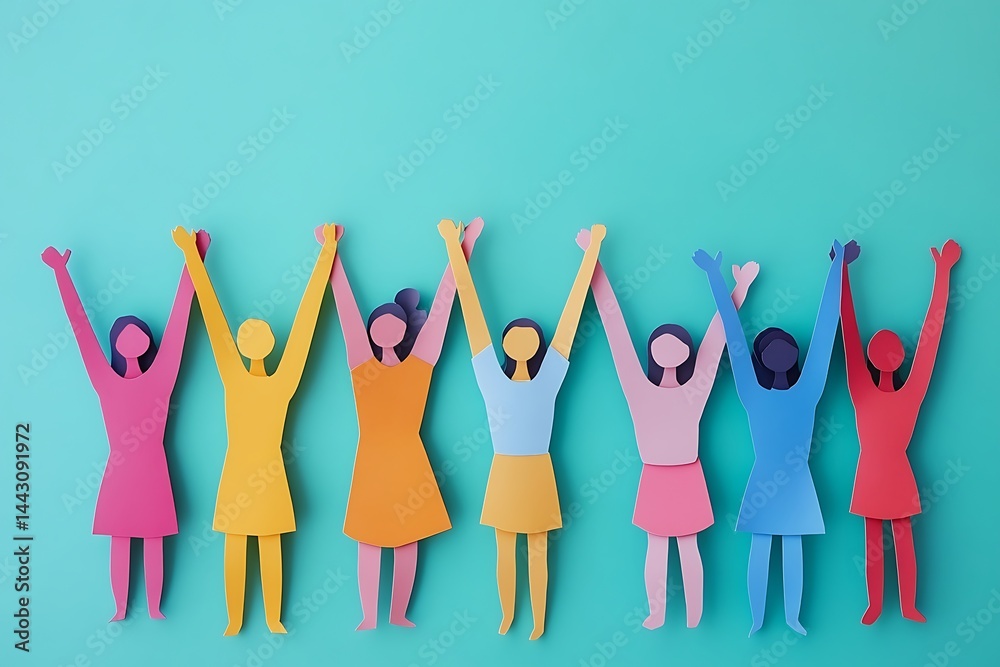 Fototapeta premium Pastel People Raising Arms in Joyful Community Success