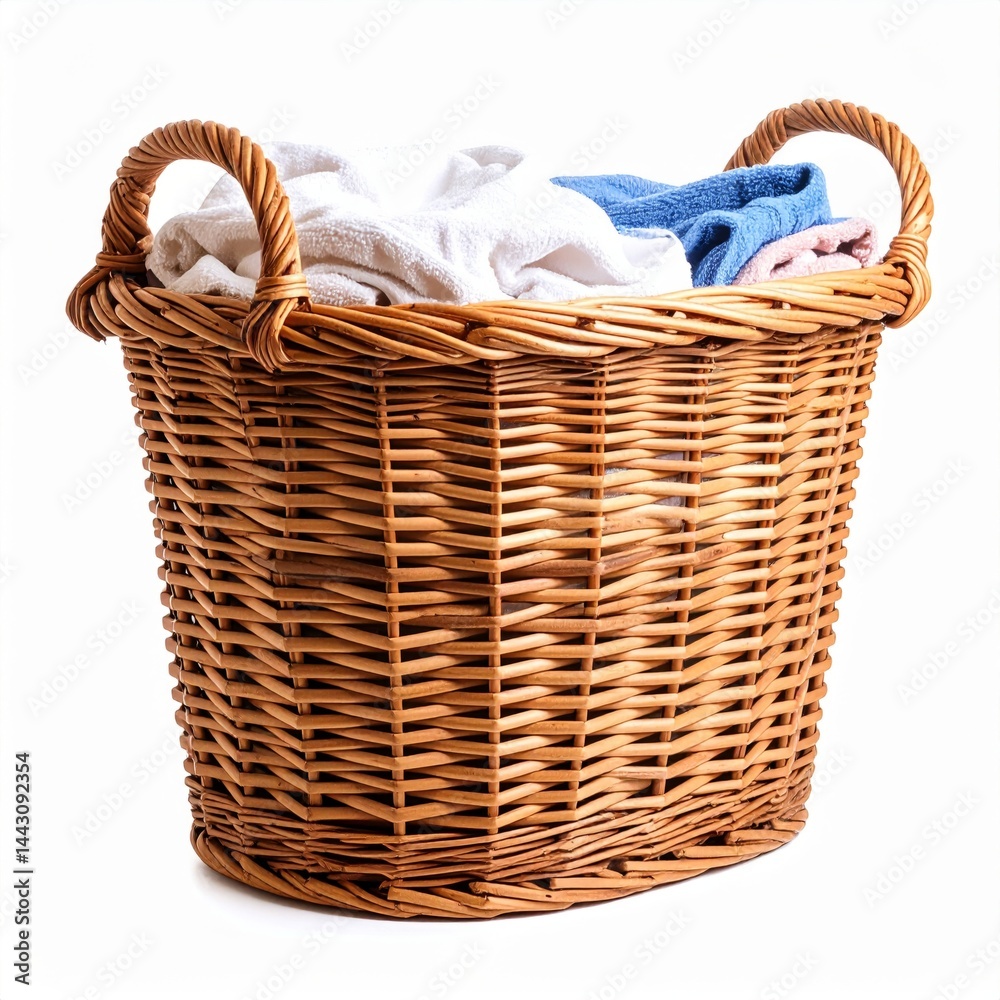 Obraz premium Woven Basket Filled with Soft, Clean Towels