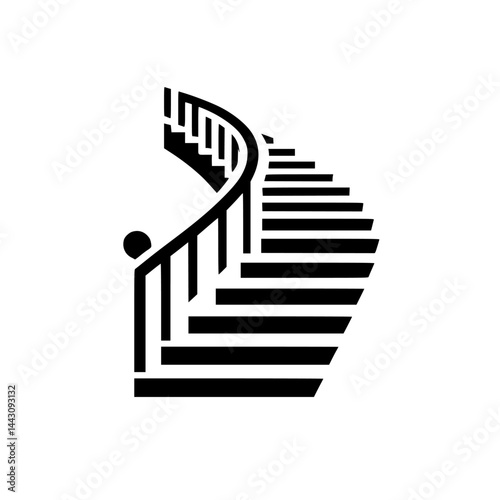 Modern Minimalist Staircase Icon, Black and White Vector Design