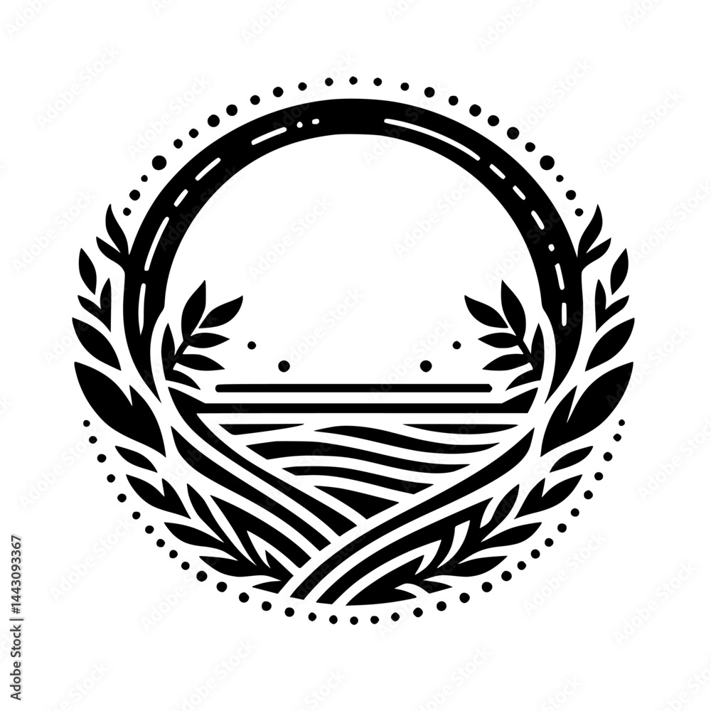 Obraz premium Minimalist Nature Logo: Circular Emblem with Leaves & Lines