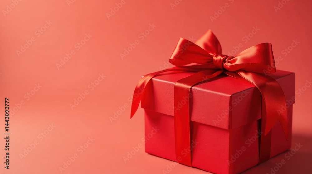 A Crimson Present Box with a Lush Red Ribbon Bow, a Symbol of Celebration and Festive Cheer A Crimson Present Box with a Lush Red Ribbon Bow, a Symbol of Celebration and Festive Cheer