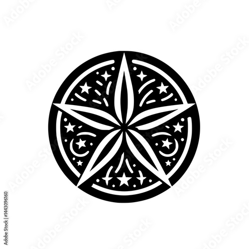 Celestial Starburst Mandala on White Background