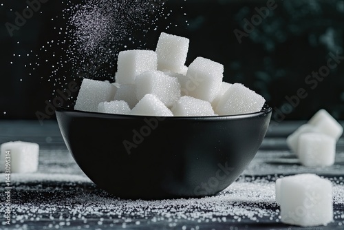 Sugar cubes in a black bowl
