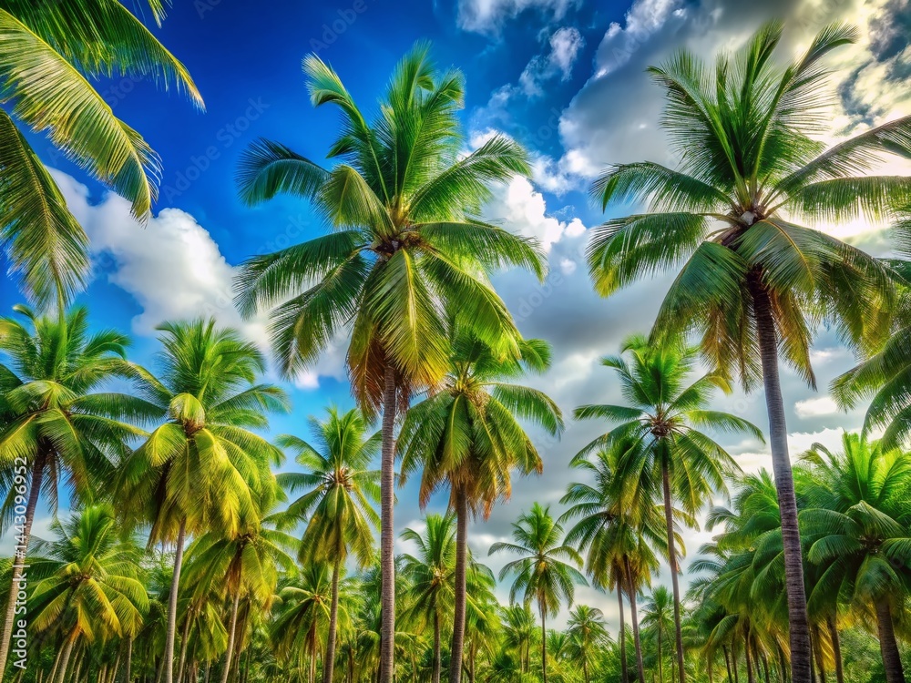 custom made wallpaper toronto digitalPanoramic Summer Palm Trees Against a Vibrant Blue Sky - Tropical Vacation Paradise