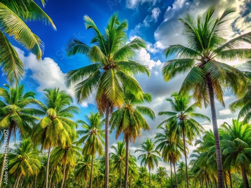 Wallpaper Mural Panoramic Summer Palm Trees Against a Vibrant Blue Sky - Tropical Vacation Paradise Torontodigital.ca
